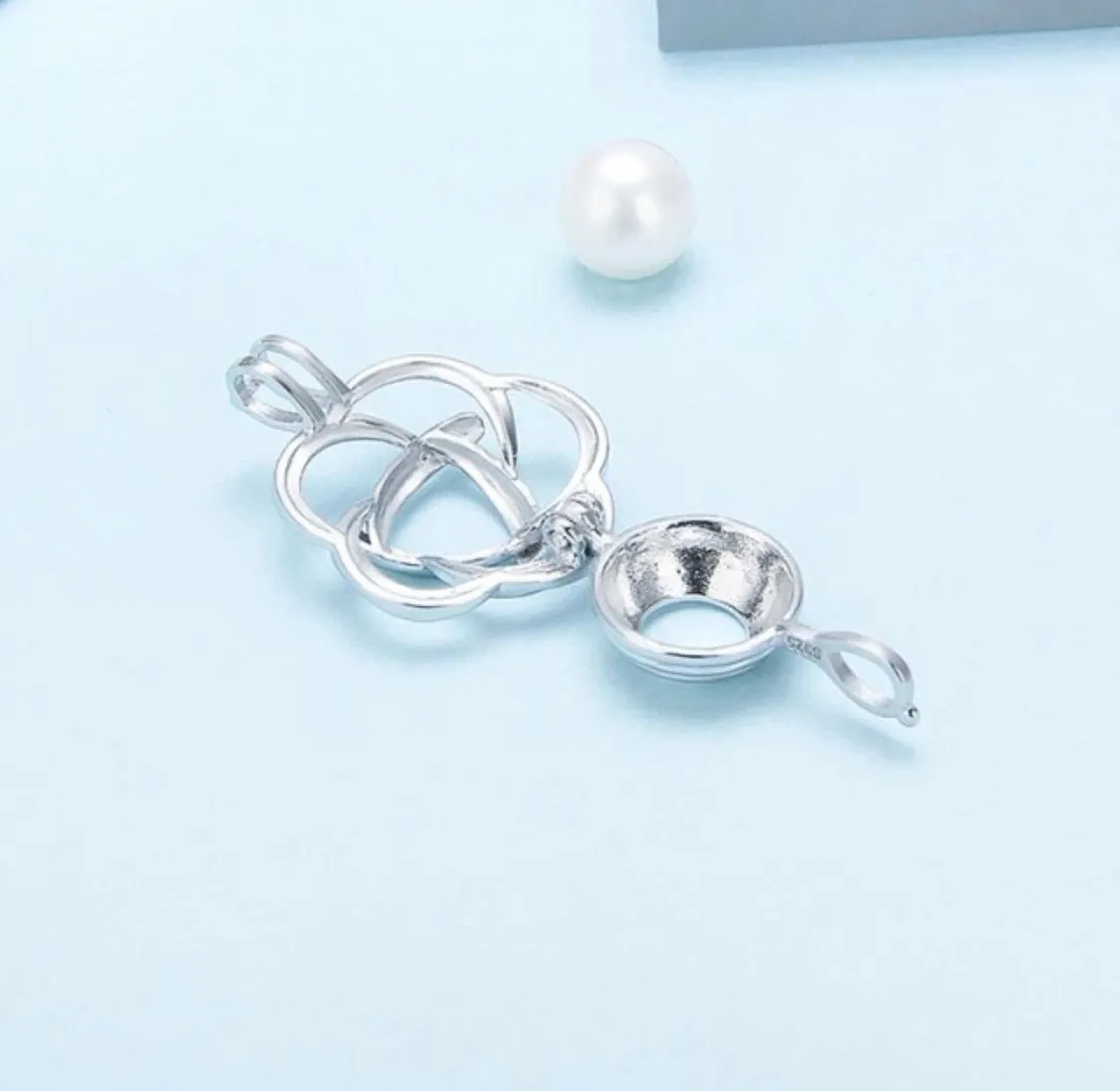Rose Blossom Sterling Silver Cage Necklace Set