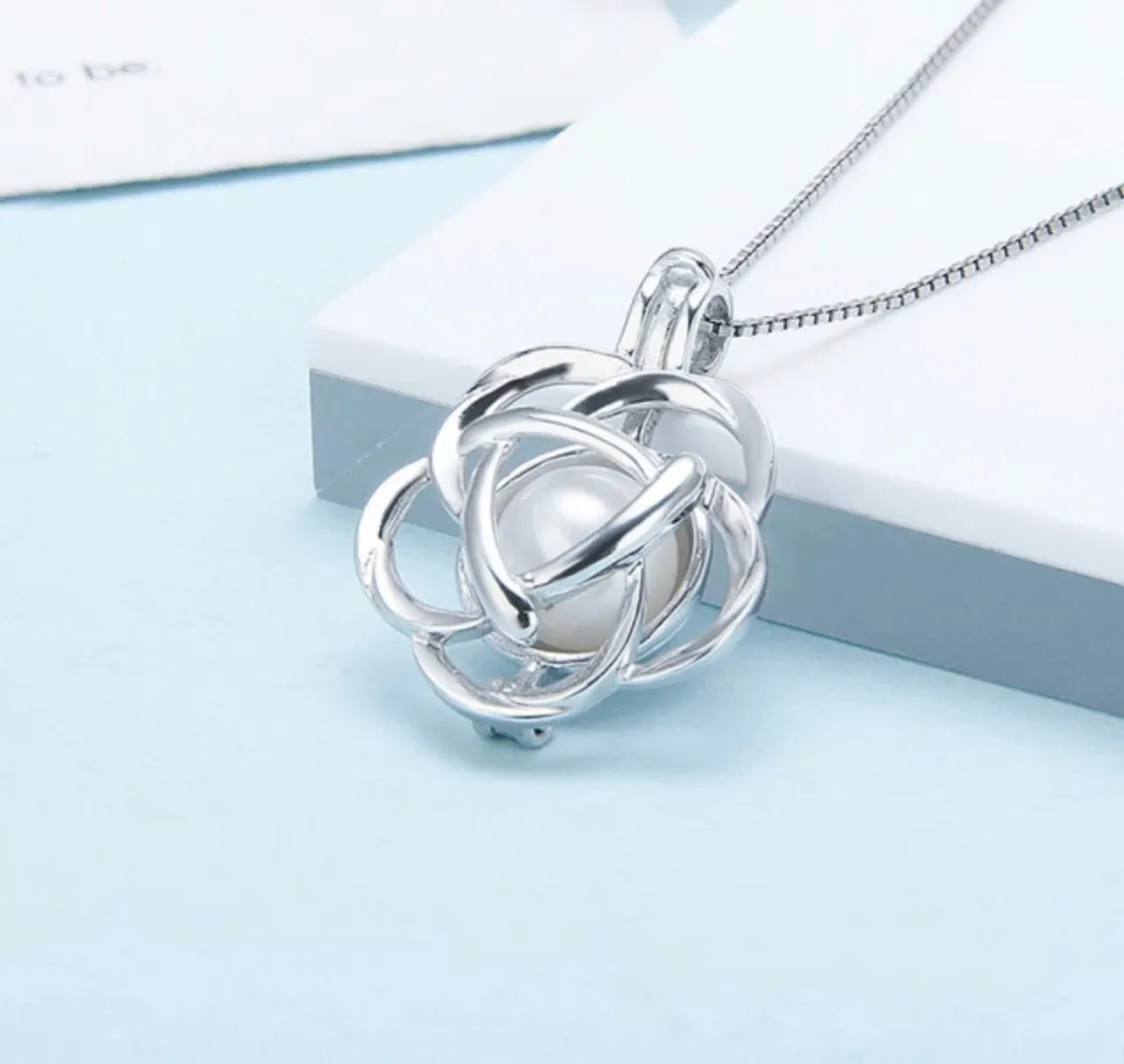 Rose Blossom Sterling Silver Cage Necklace Set