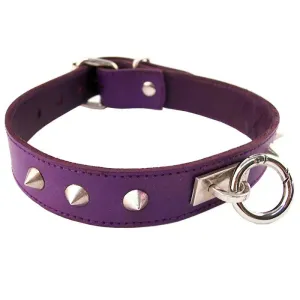 Rouge Garments Purple Leather O-ring Studded Collar