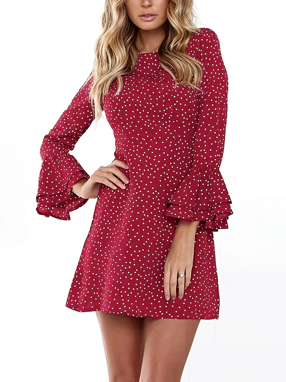 Round Neck Polka Dots Mini Bodycon Dress HB100073