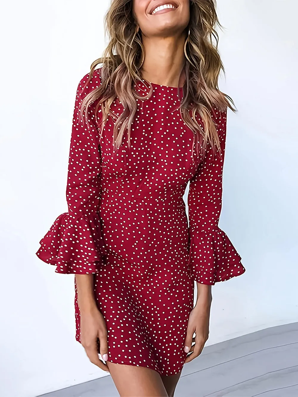 Round Neck Polka Dots Mini Bodycon Dress HB100073