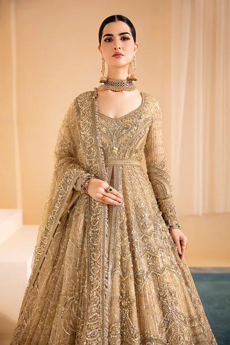 Royal Golden Bridal Lehenga Frock and Dupatta Dress