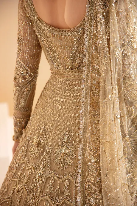 Royal Golden Bridal Lehenga Frock and Dupatta Dress
