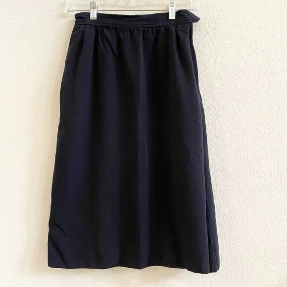 Saint Laurent Vintage 100% Inch Wool Lined Navy Blue 38 Small Skirt Made France
