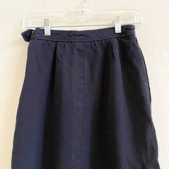 Saint Laurent Vintage 100% Inch Wool Lined Navy Blue 38 Small Skirt Made France