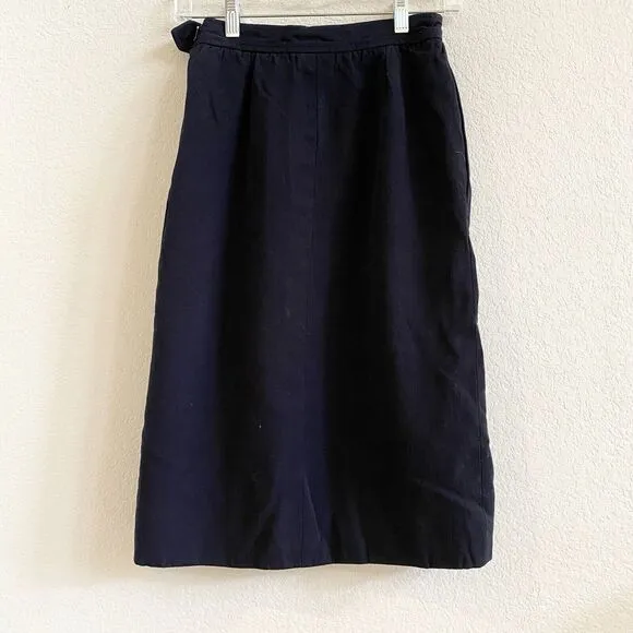 Saint Laurent Vintage 100% Inch Wool Lined Navy Blue 38 Small Skirt Made France