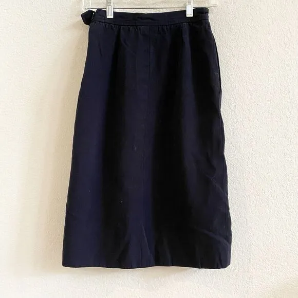 Saint Laurent Vintage 100% Inch Wool Lined Navy Blue 38 Small Skirt Made France