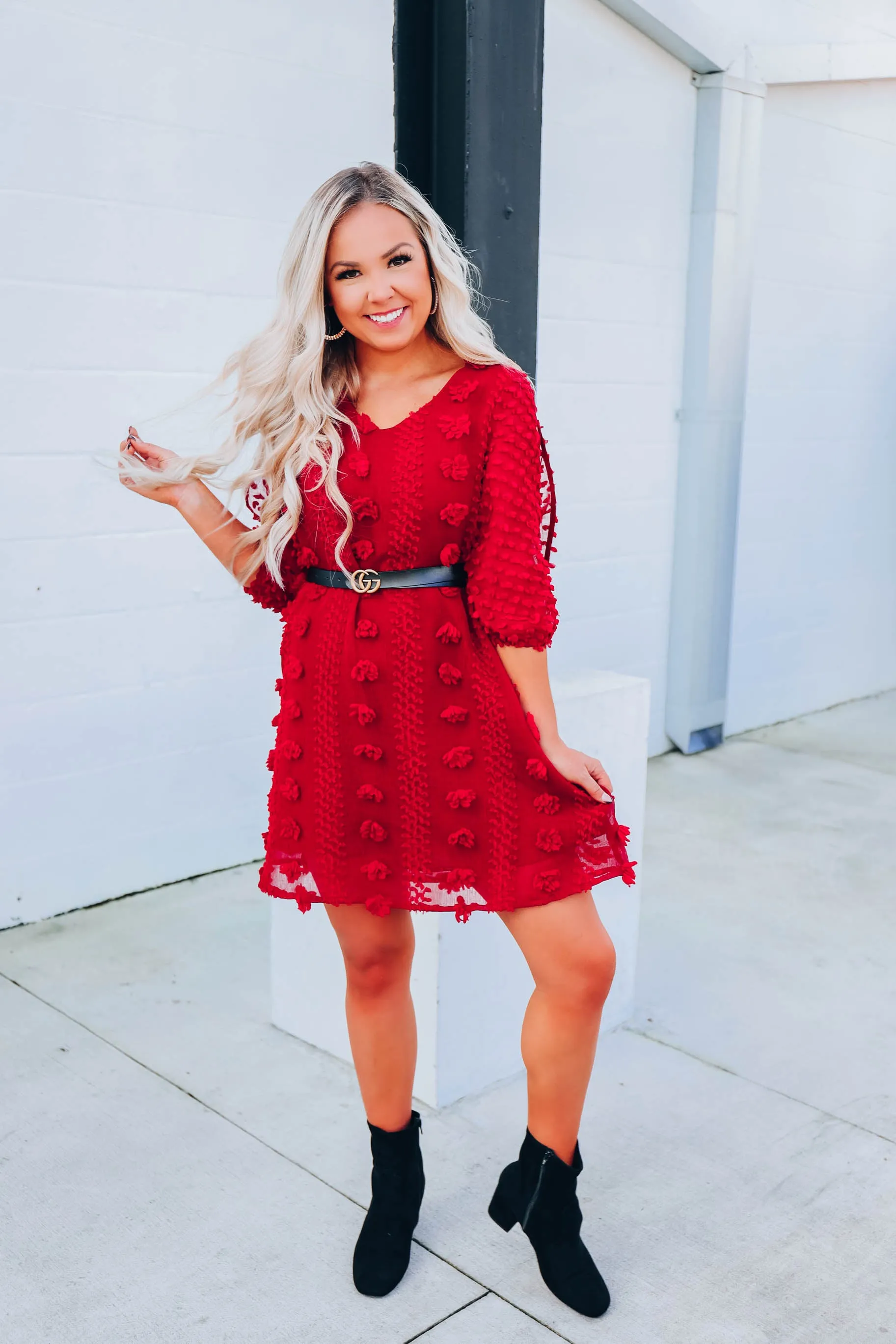 Scarlet Swiss Dot Dress- Red S-3X