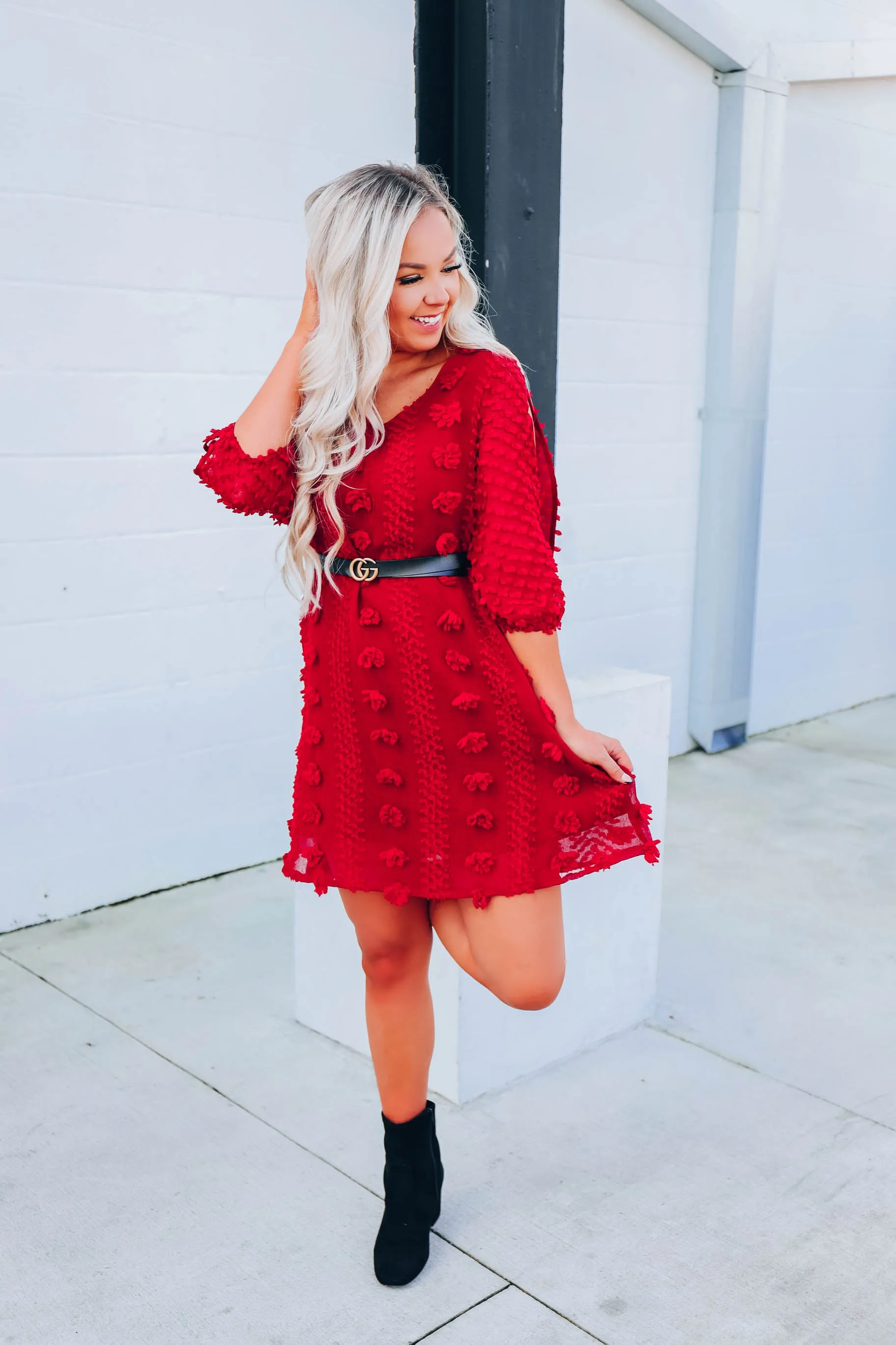Scarlet Swiss Dot Dress- Red S-3X