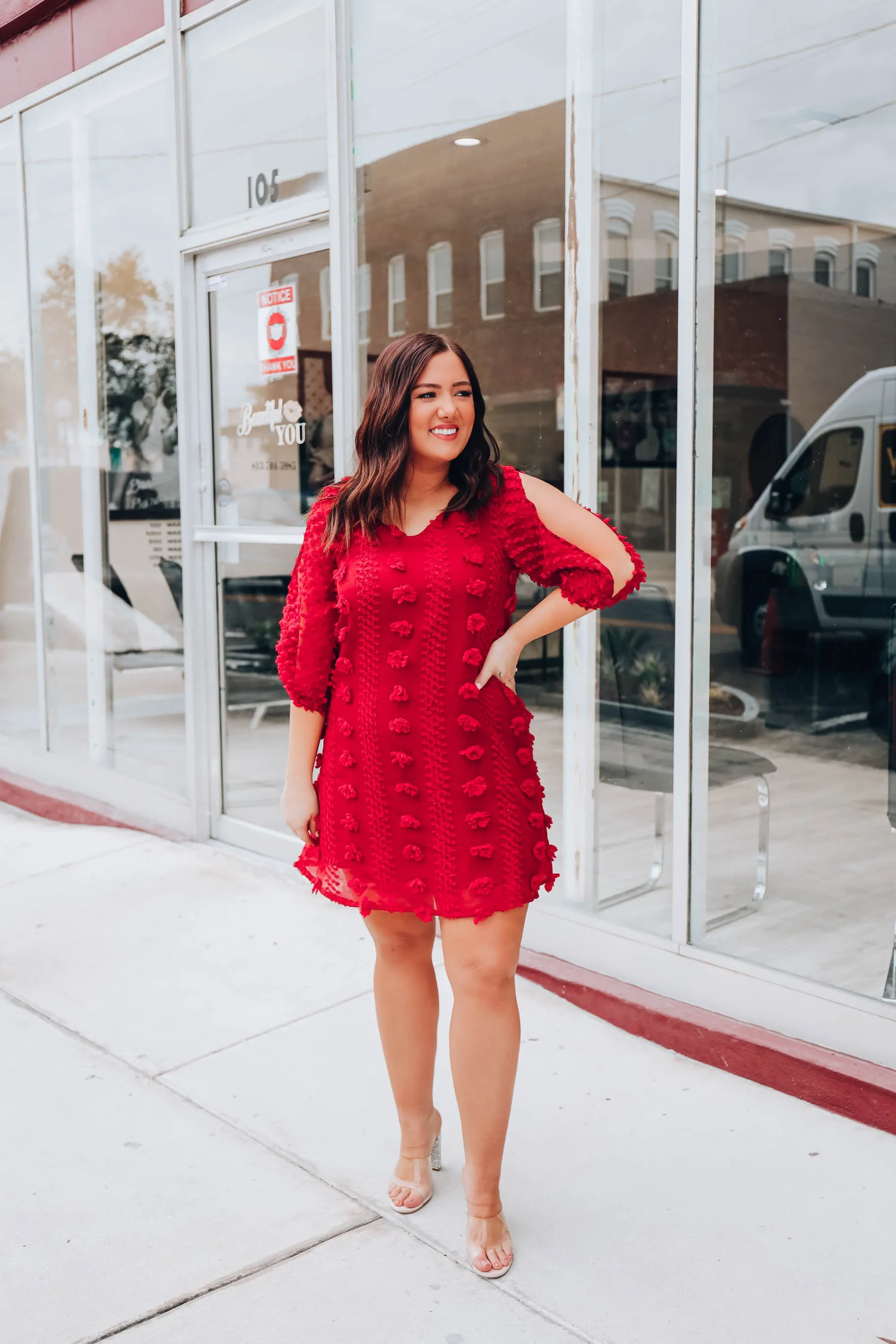 Scarlet Swiss Dot Dress- Red S-3X