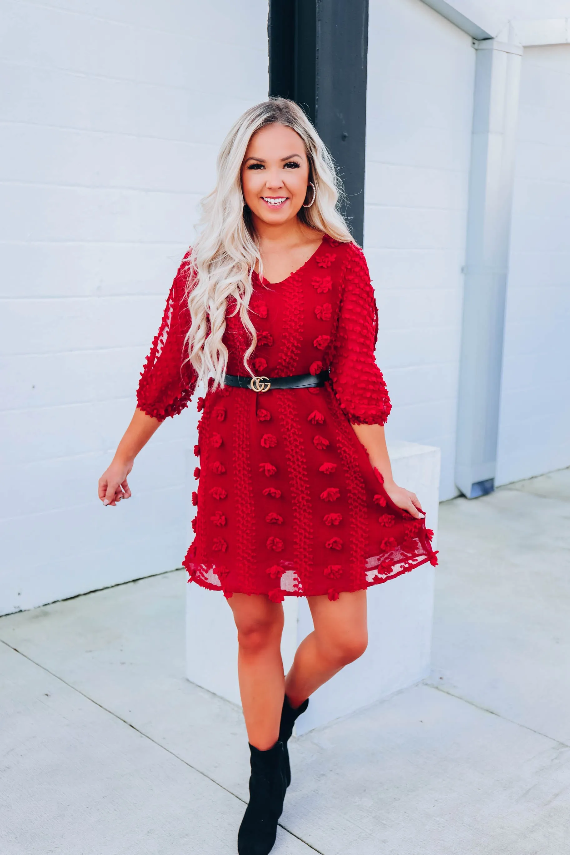 Scarlet Swiss Dot Dress- Red S-3X