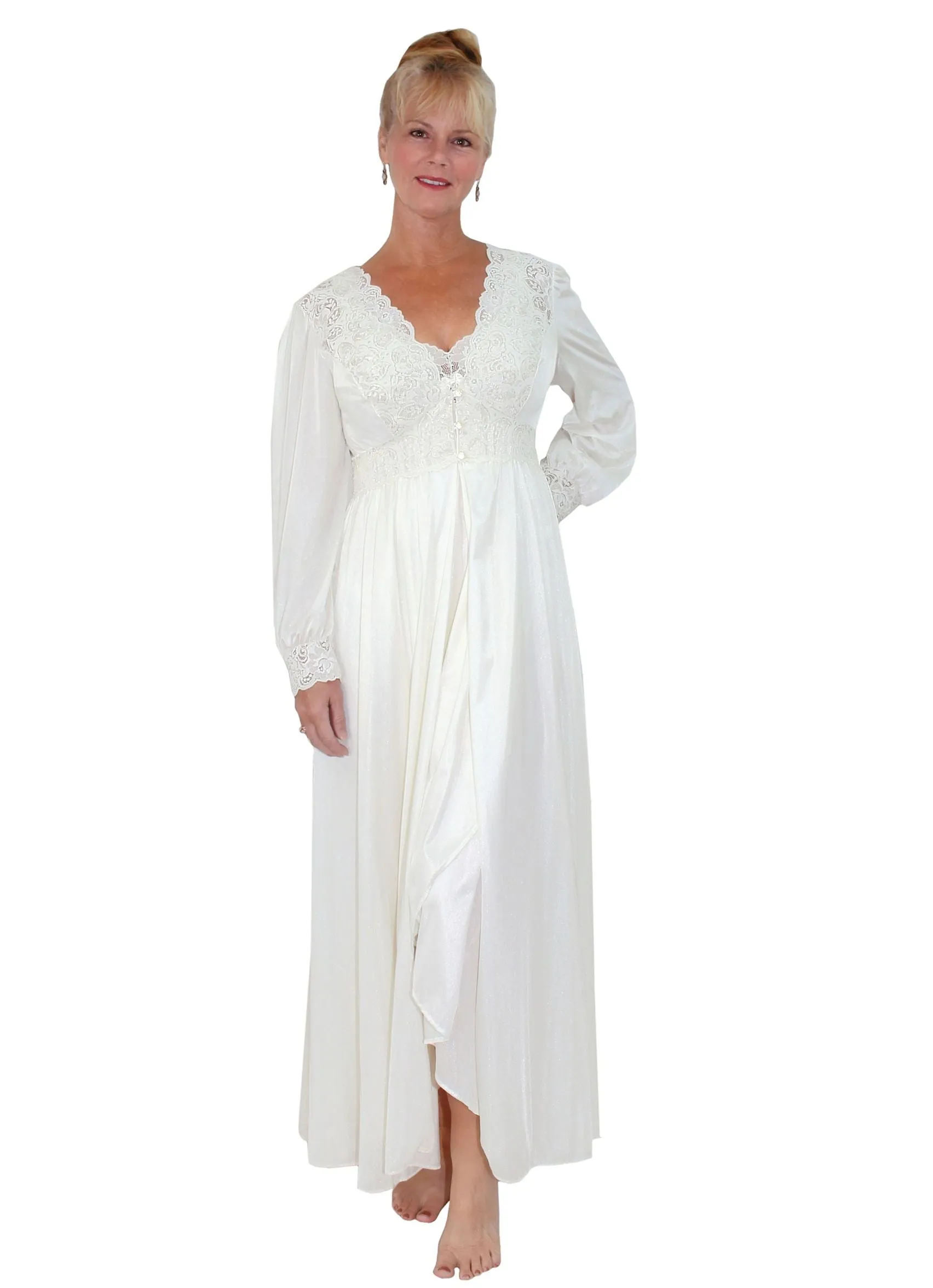 Shadowline Robe and Nightgown Nylon Two Piece Set Silhouette Tulip Hemline Gown