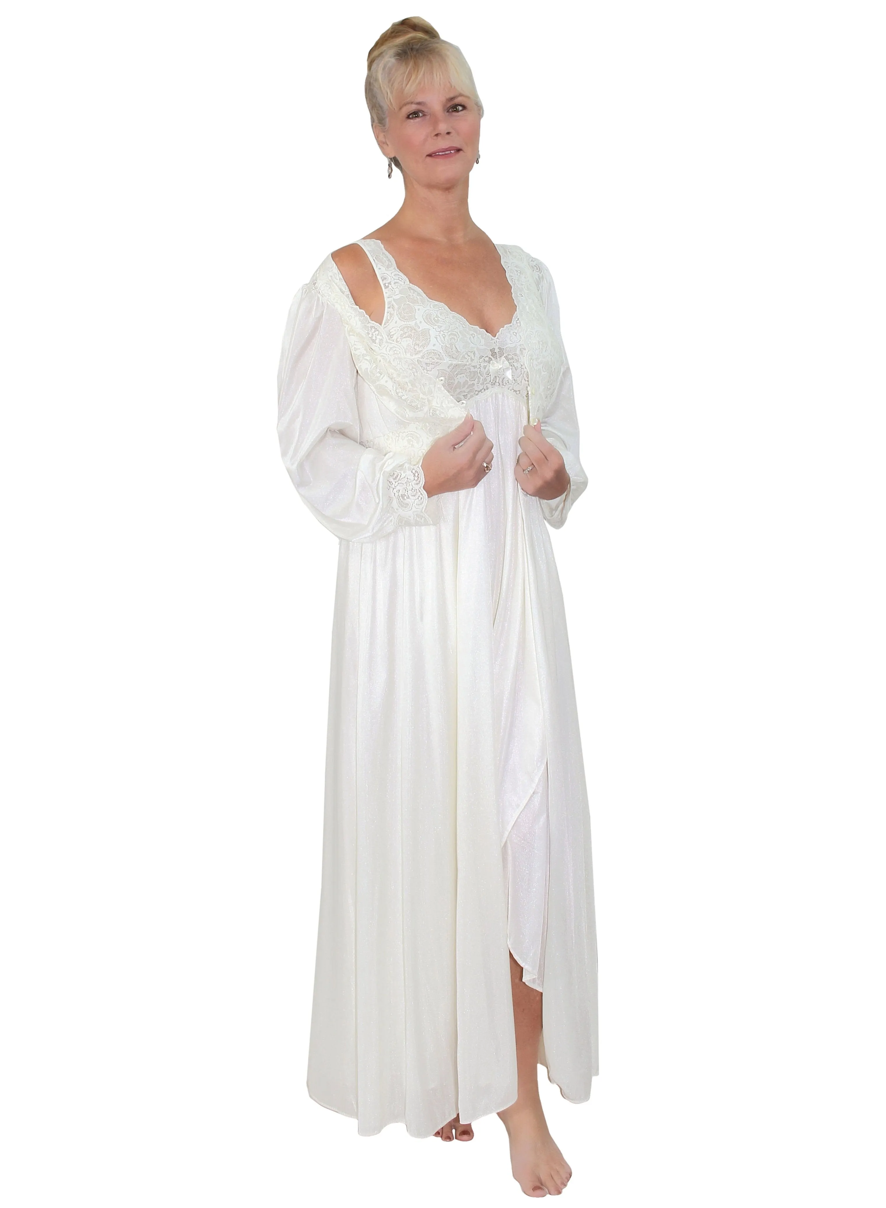 Shadowline Robe and Nightgown Nylon Two Piece Set Silhouette Tulip Hemline Gown