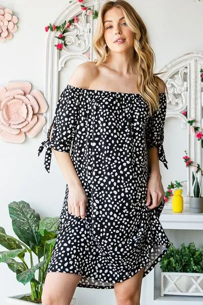 Short Sleeve Off Shoulder Animal Mini Dress