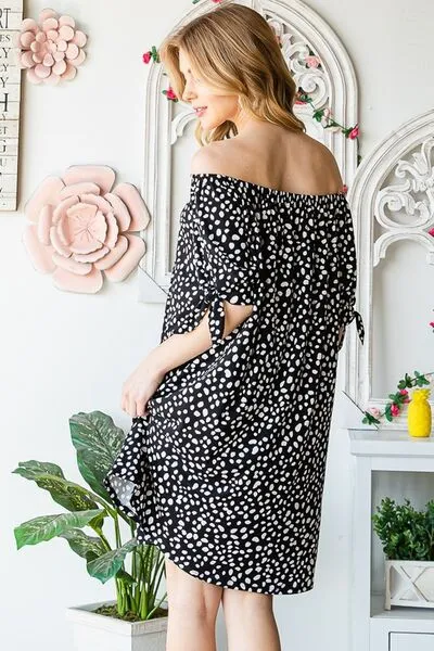 Short Sleeve Off Shoulder Animal Mini Dress