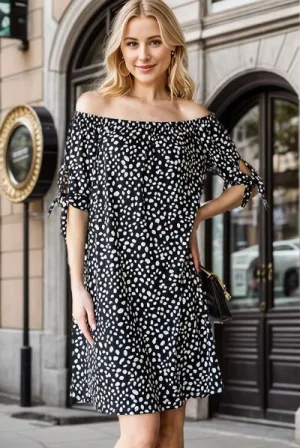Short Sleeve Off Shoulder Animal Mini Dress