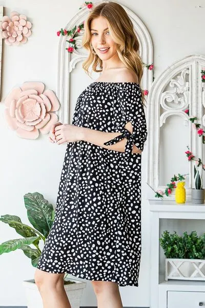 Short Sleeve Off Shoulder Animal Mini Dress