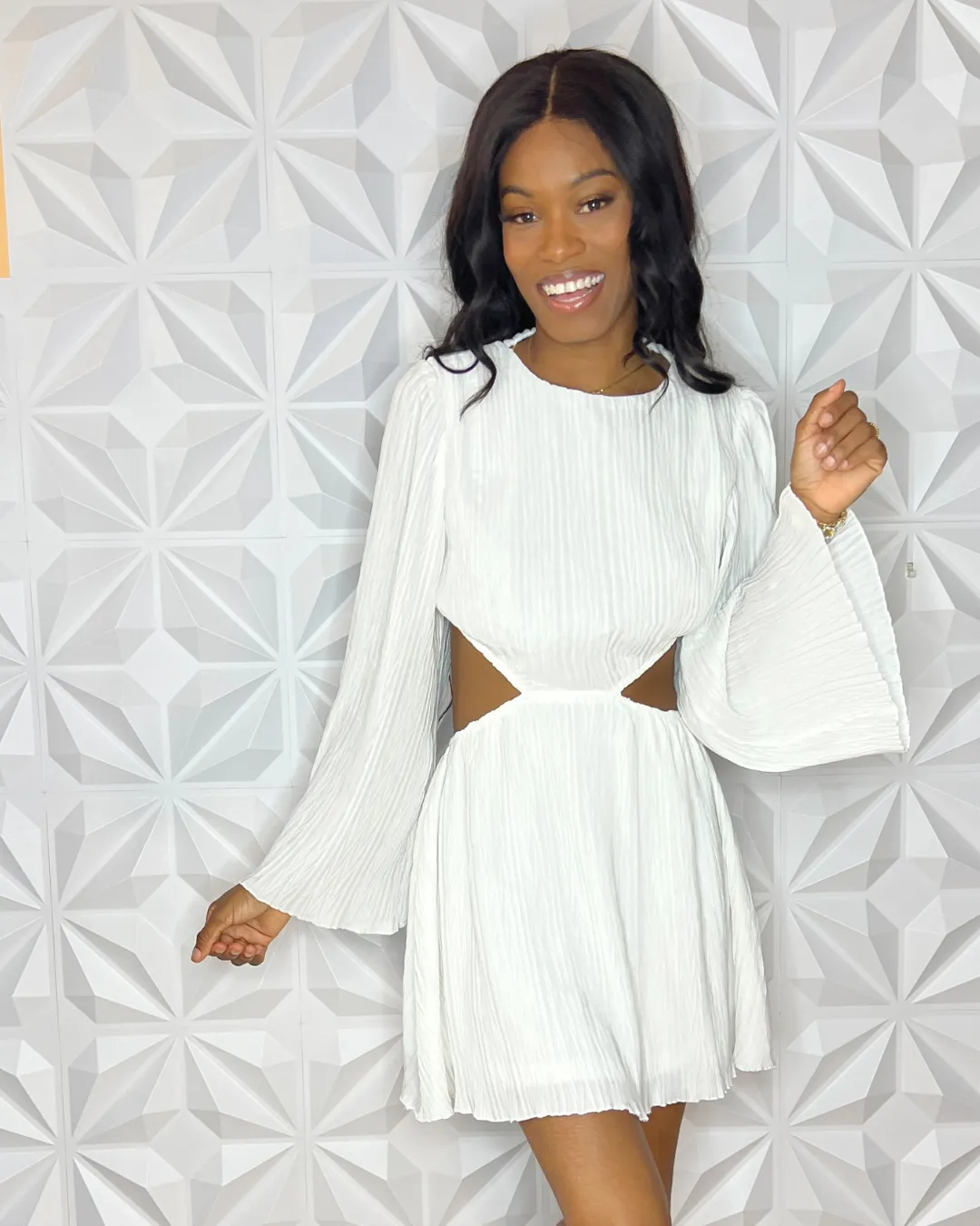 Side Cut Plisse Dress