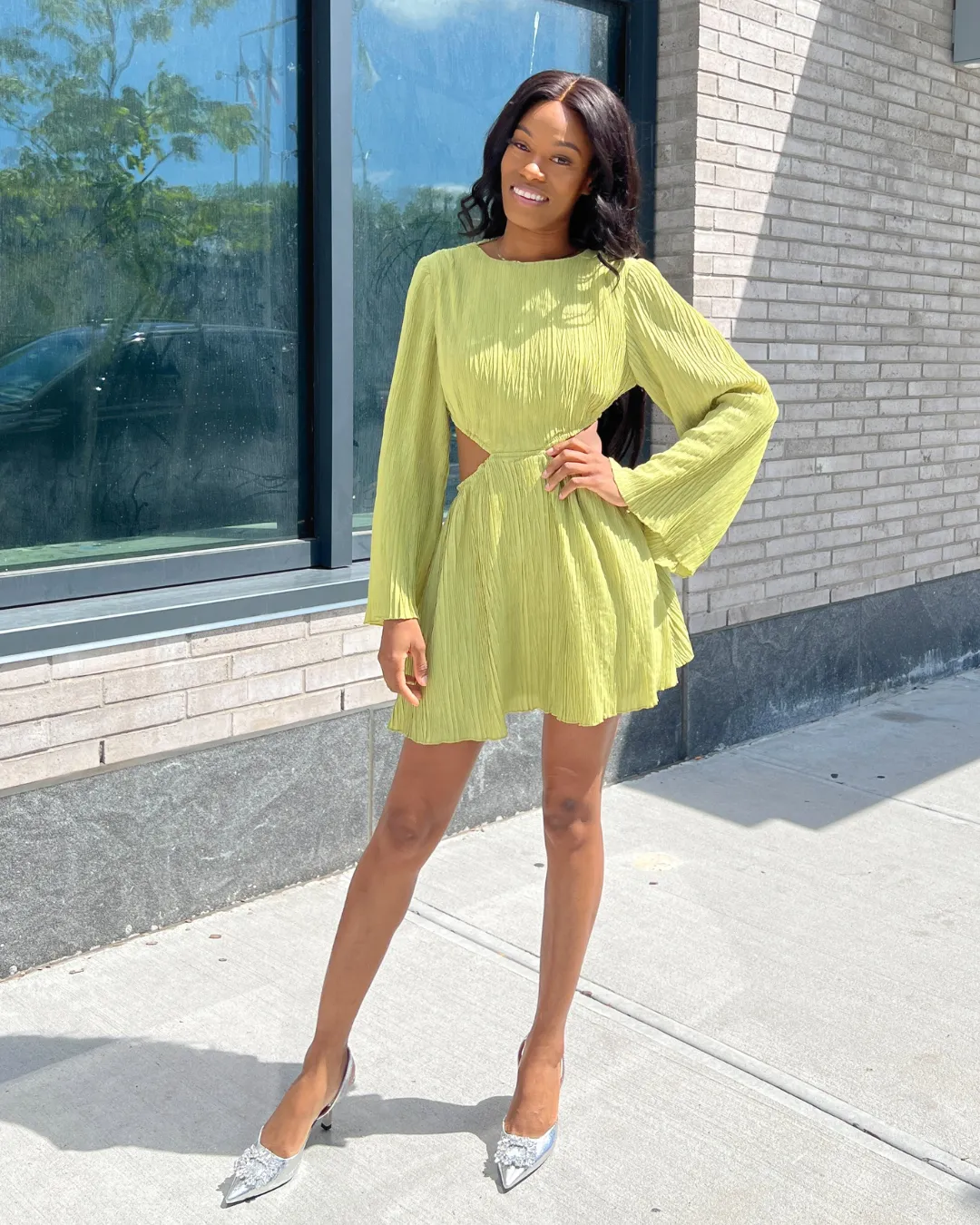 Side Cut Plisse Dress