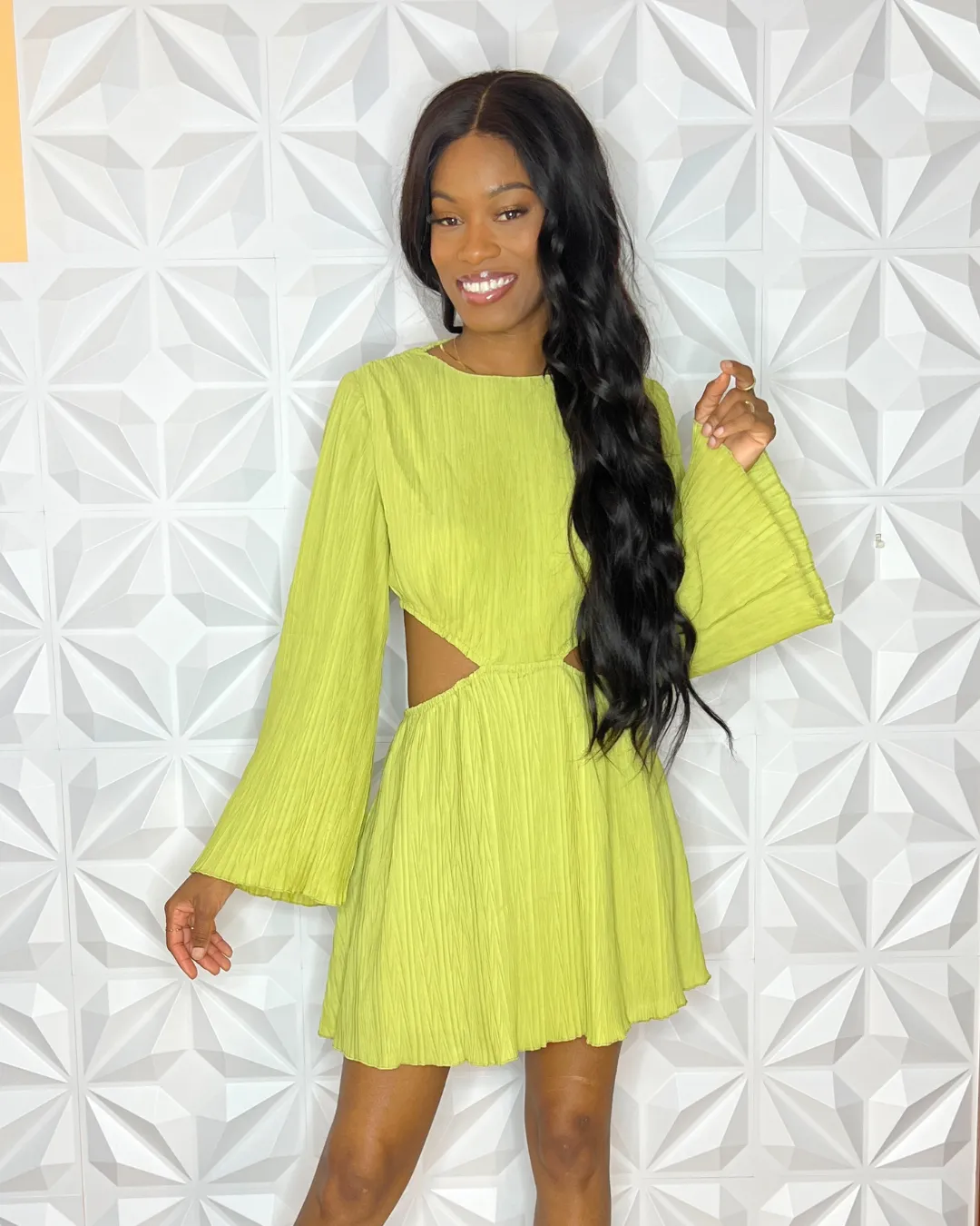 Side Cut Plisse Dress
