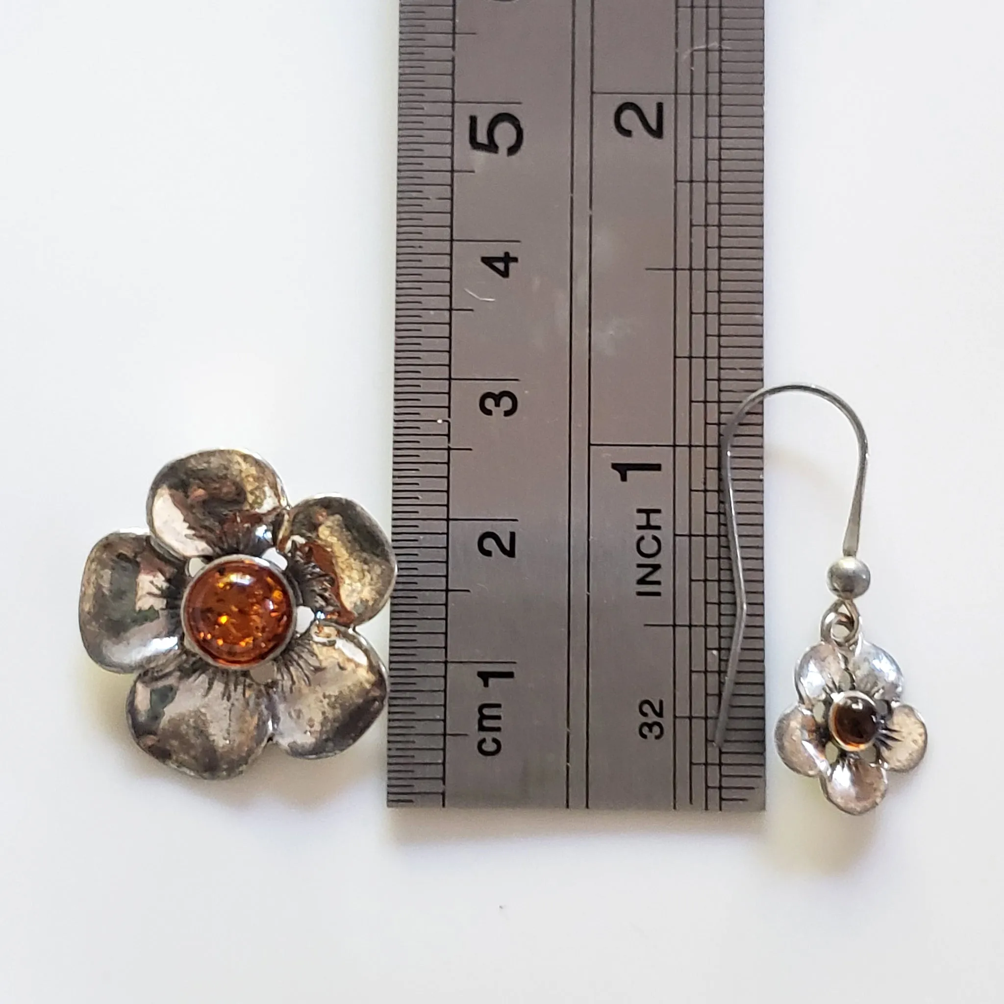 Silver Flower Pendant with Small Earrings Jewelry Set