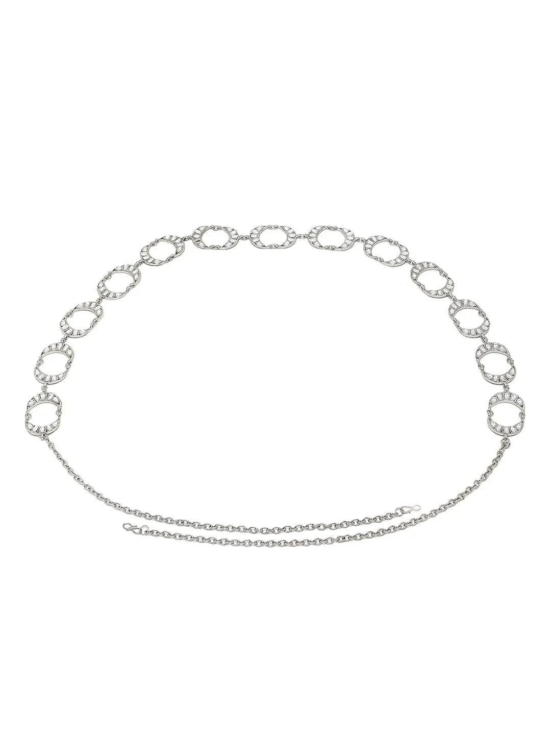Silver-Toned Oxidised Kundan -Studded Kamarbandh
