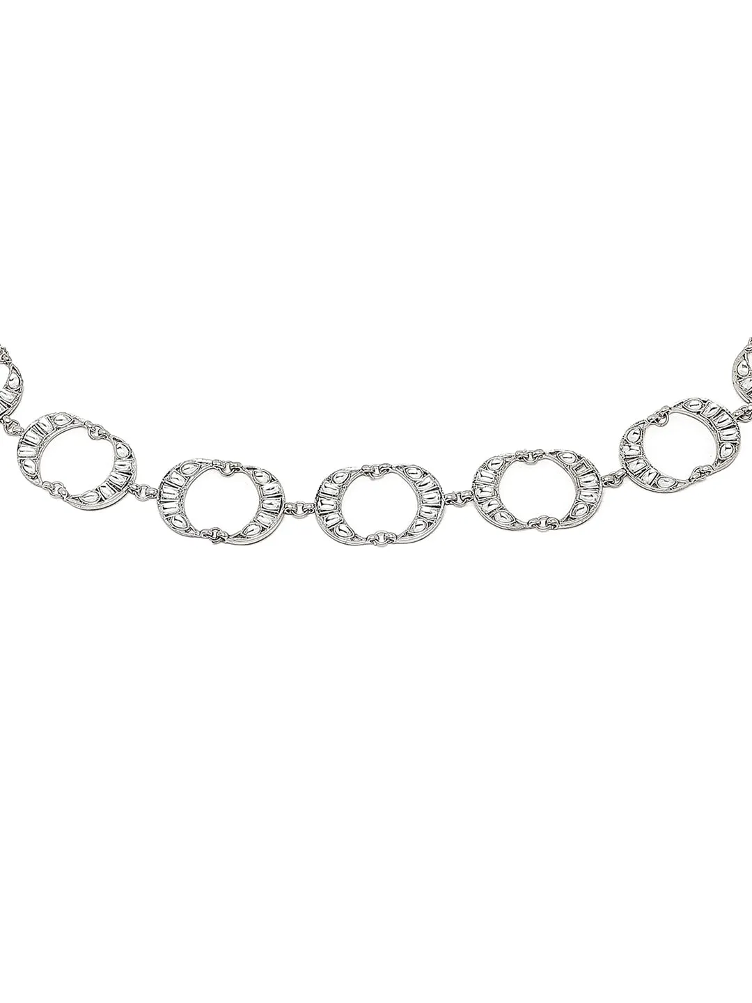 Silver-Toned Oxidised Kundan -Studded Kamarbandh
