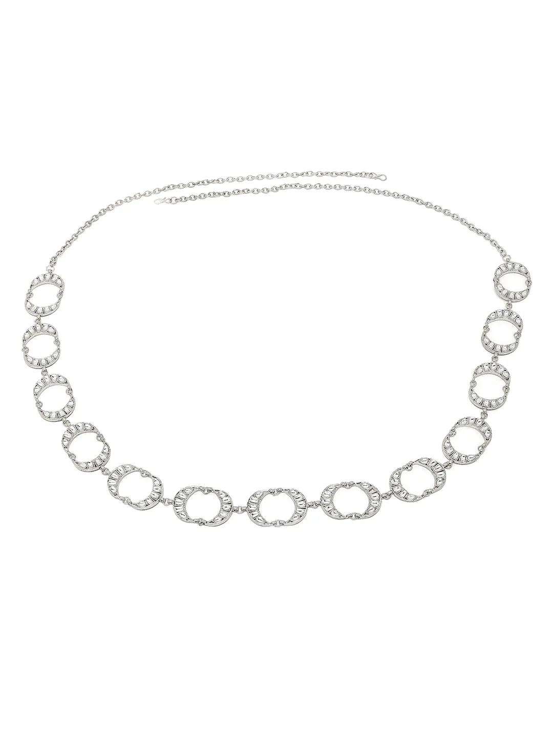 Silver-Toned Oxidised Kundan -Studded Kamarbandh