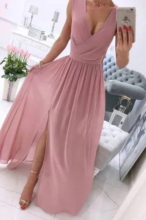 Simple chiffon pink long prom dress, pink evening dress
