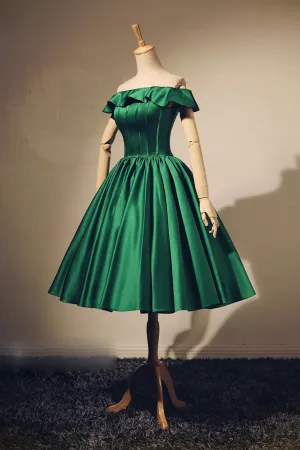 Simple green satin short prom dress, green homecoming dress
