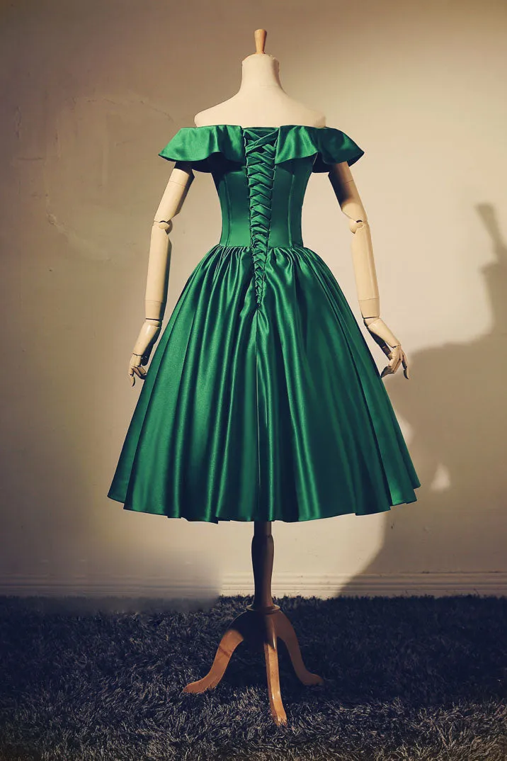 Simple green satin short prom dress, green homecoming dress