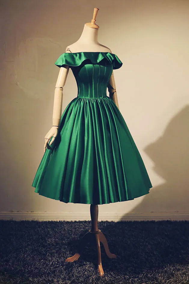 Simple green satin short prom dress, green homecoming dress
