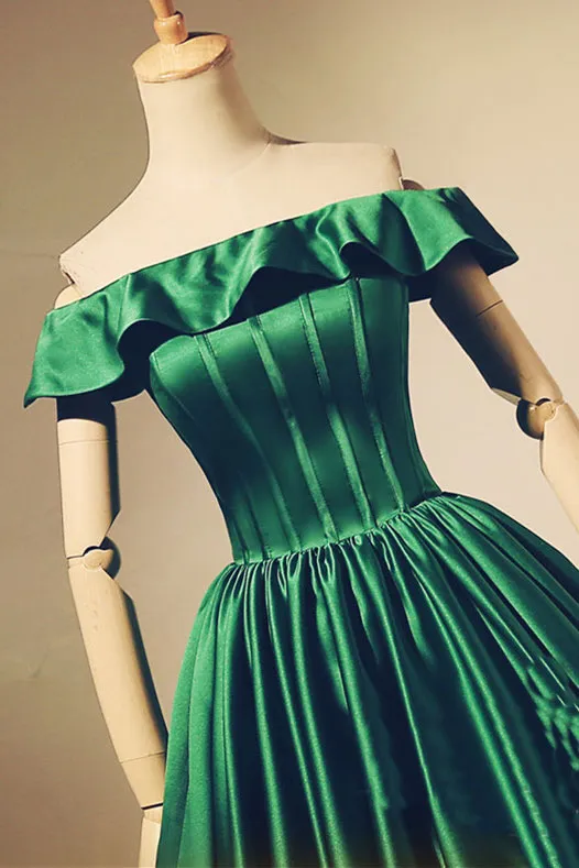 Simple green satin short prom dress, green homecoming dress