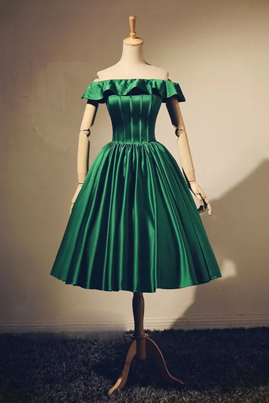 Simple green satin short prom dress, green homecoming dress