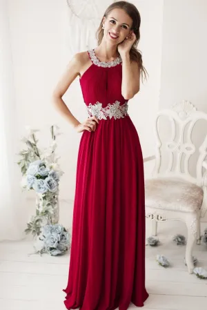 Simple lace chiffon long prom dress lace chiffon evening dress