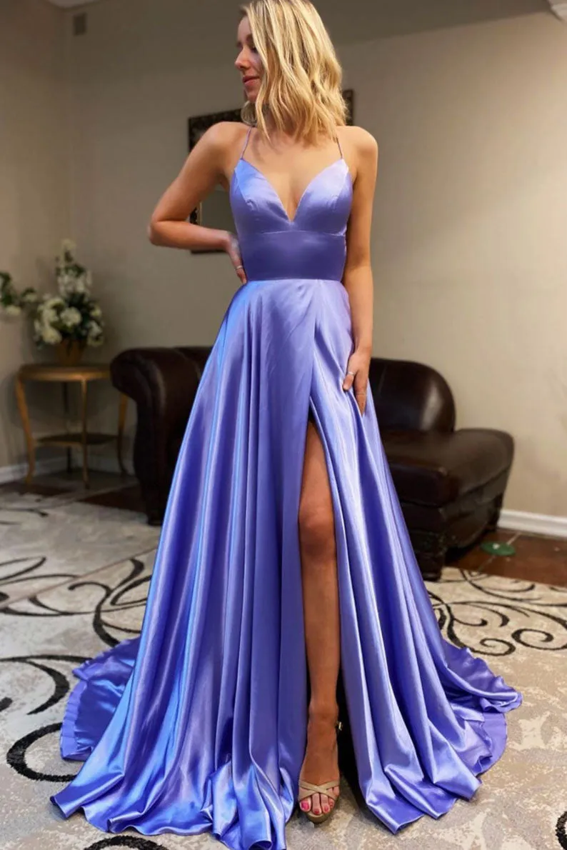 Simple sweetheart backless long satin prom dress evening dress