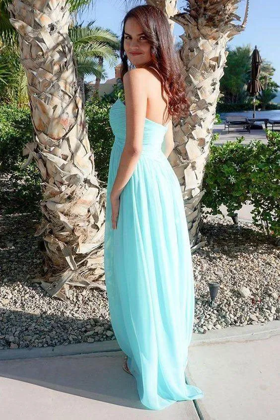 Simple sweetheart neck chiffon long prom dress, bridesmaid dress