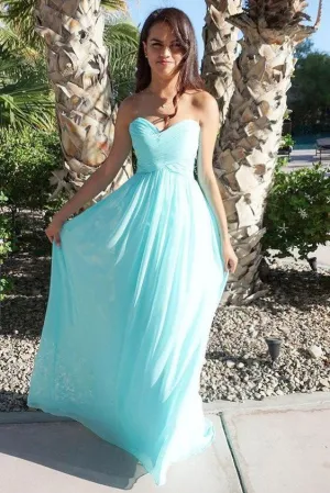Simple sweetheart neck chiffon long prom dress, bridesmaid dress