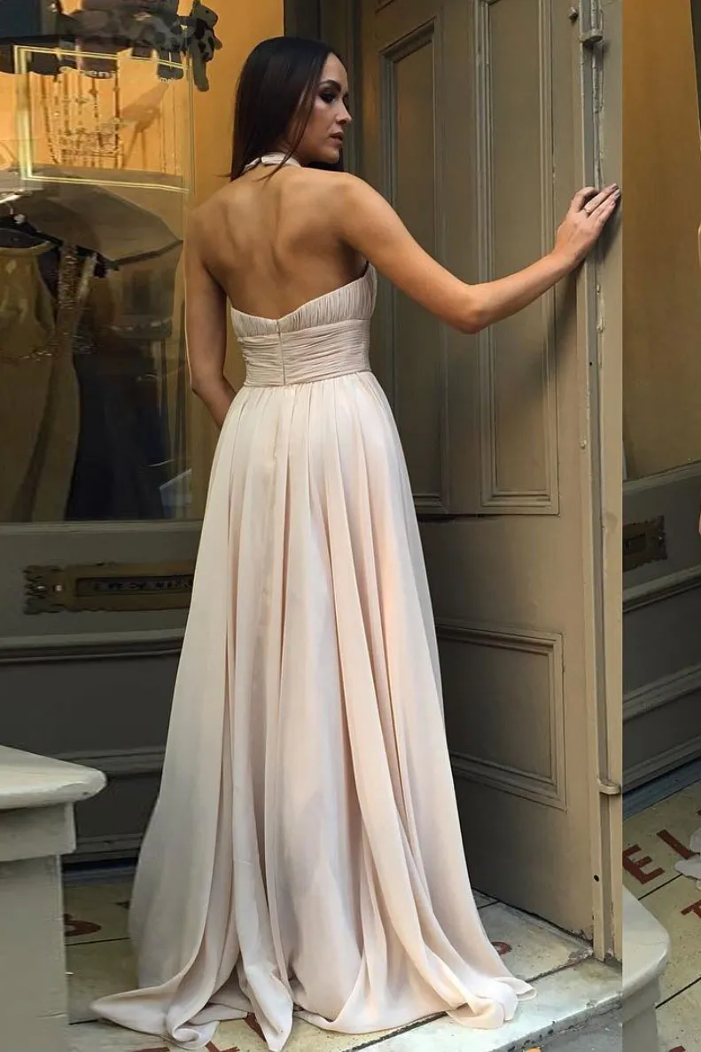 Simple v neck chiffon long prom dress, chiffon evening dress