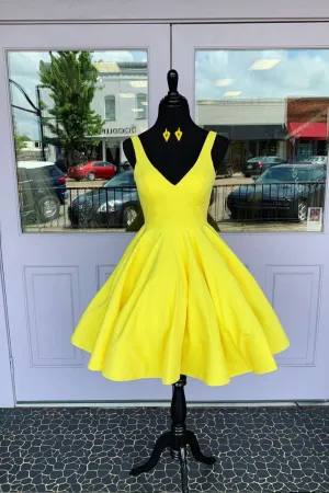Simple yellow short prom dress, yellow homecoming dress