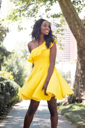 Simple yellow short prom dress, yellow homecoming dress