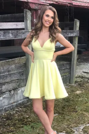Simple yellow short prom dress yellow homecoming dress