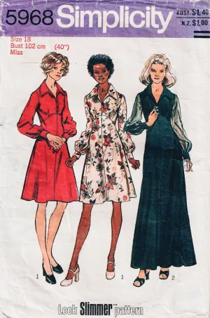 Simplicity 5968 Womens High Waisted Curved Bodice Shirtdress or Maxi Dress 1970s Vintage Sewing Pattern Size 18 Bust 40 Inches
