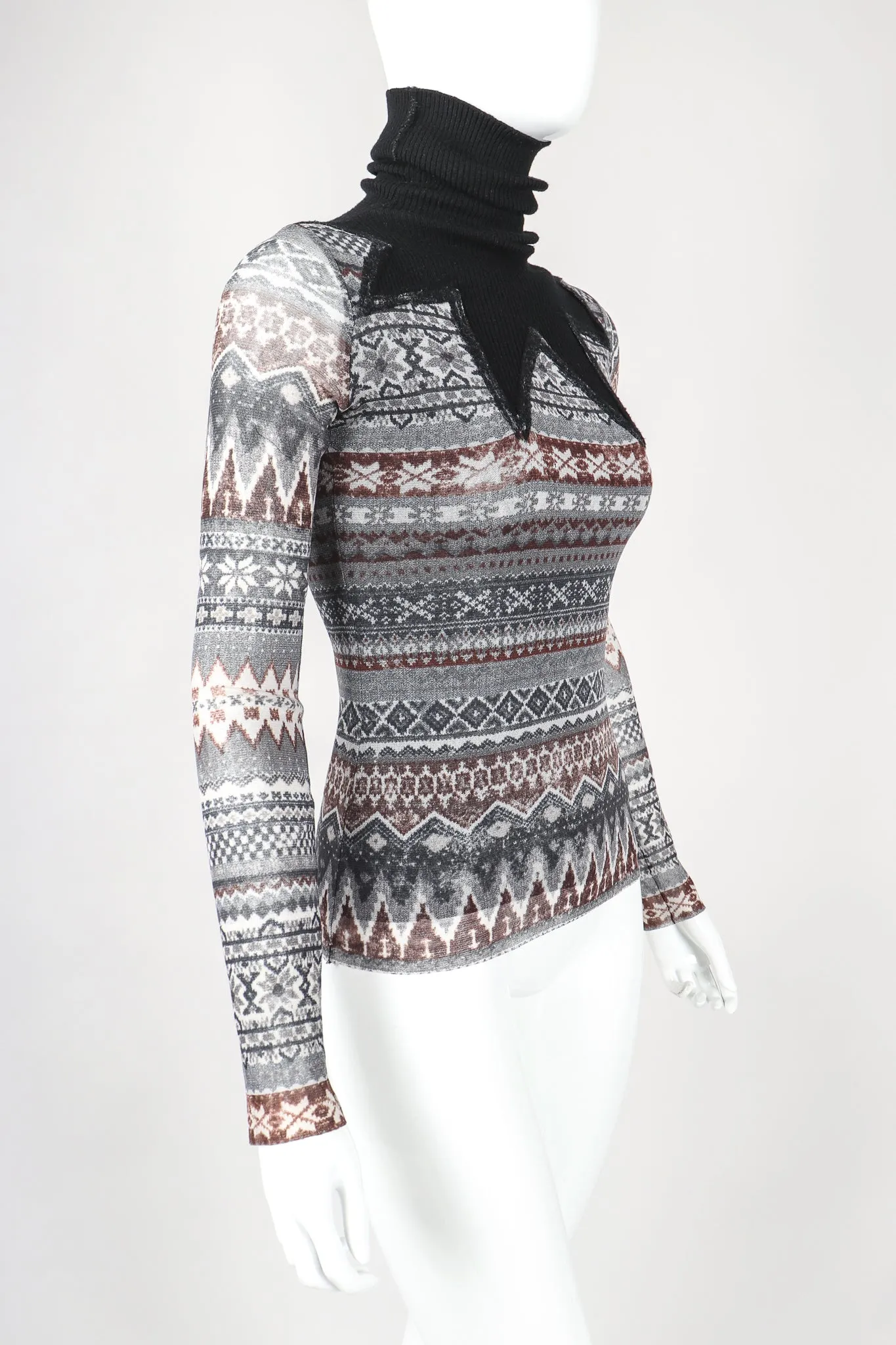 Soleil Fair Isle Illusion Mesh Top