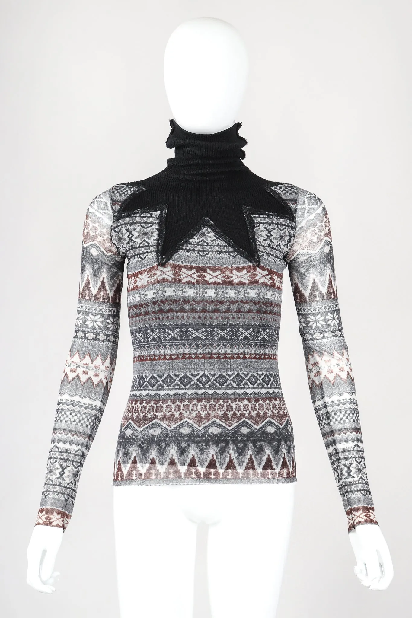 Soleil Fair Isle Illusion Mesh Top
