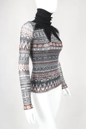 Soleil Fair Isle Illusion Mesh Top