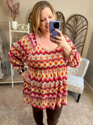 Somewhere Out There Babydoll Top - Mixed Print