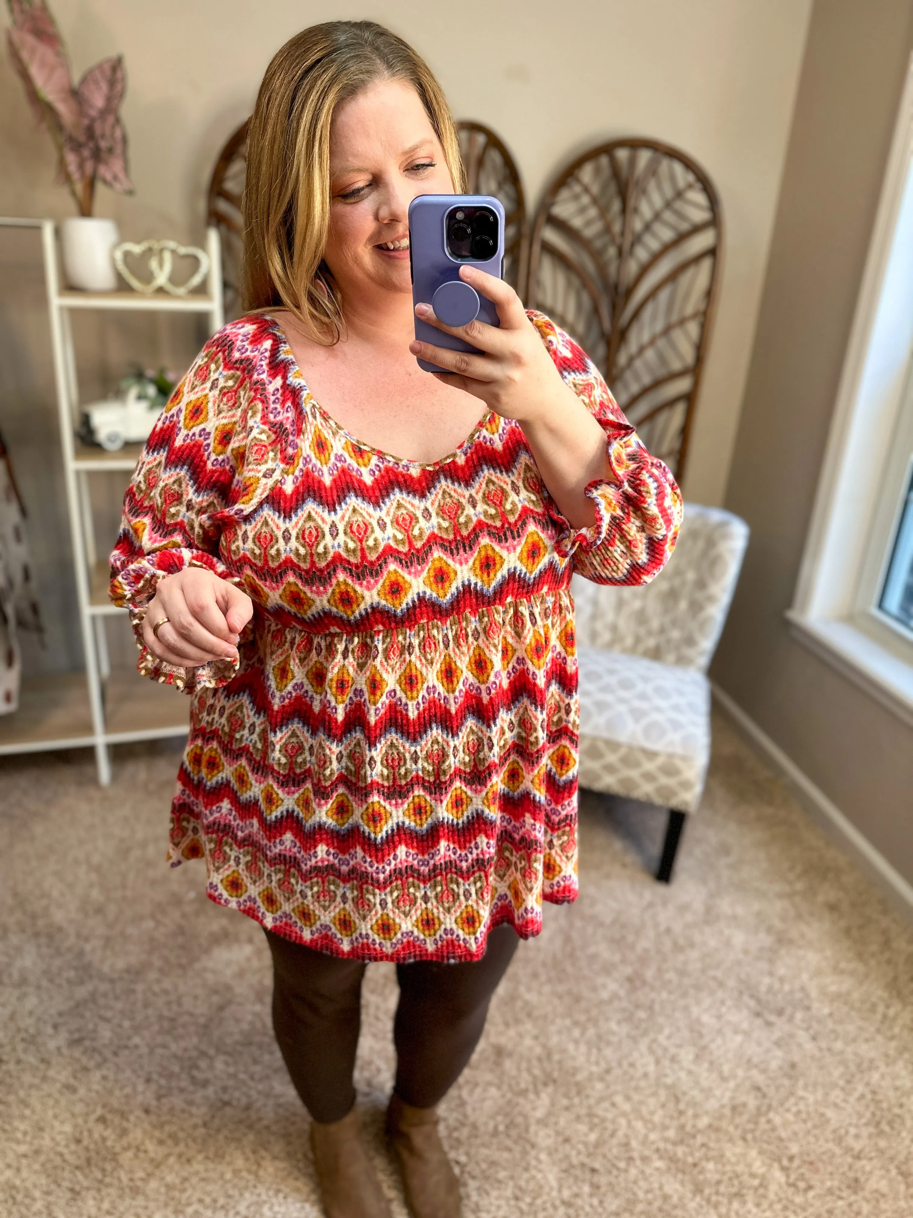 Somewhere Out There Babydoll Top - Mixed Print