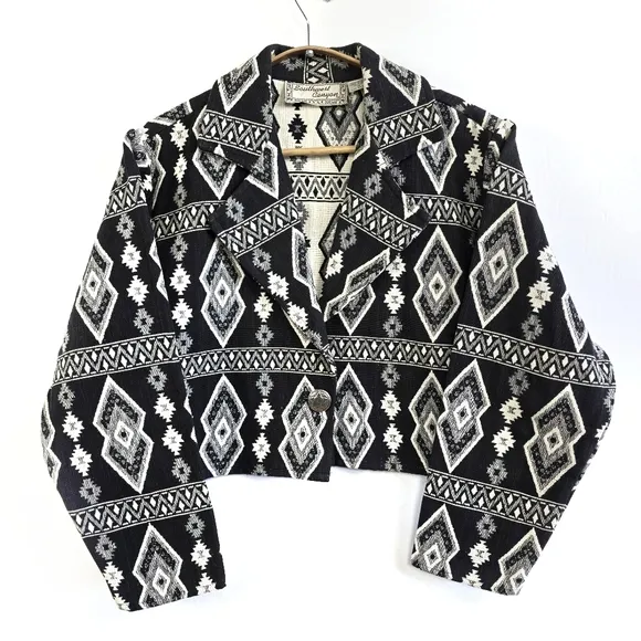 Southwest Canyon Aztec Jacket Western Cropped Tapestry Size M Vintage