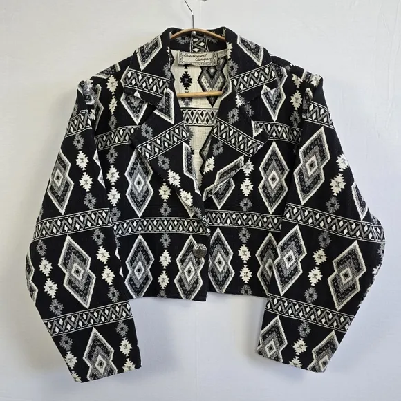 Southwest Canyon Aztec Jacket Western Cropped Tapestry Size M Vintage